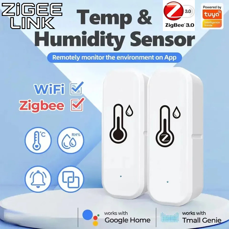 Tuya Zigbee or WiFi Temperature Humidity Sensor Home Connected Thermometer Compatible Support Black or White Color