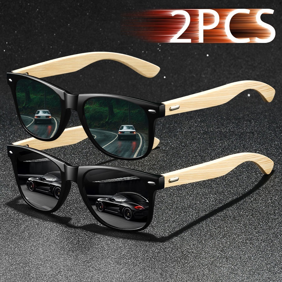 2PCS Fashion Classic Bamboo Wood Sunglasses Men Women Driving Fishing Colorful Trendy Lightweight Outdoor Goggles