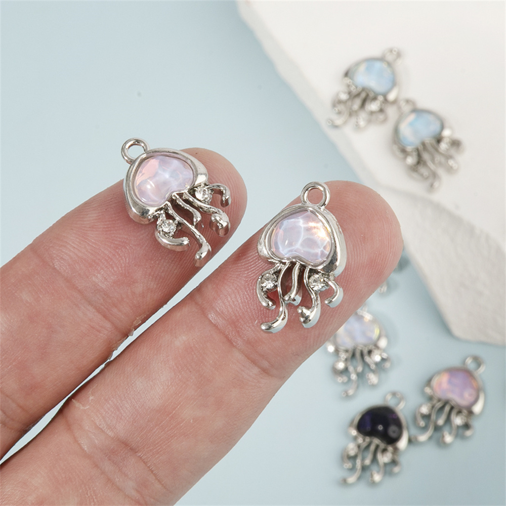 10pcs Cute Ocean Animals Enamel Mini Jellyfish Dangle Charm Beads for Making DIY Pendants Jewelry Accessories 40*22mm