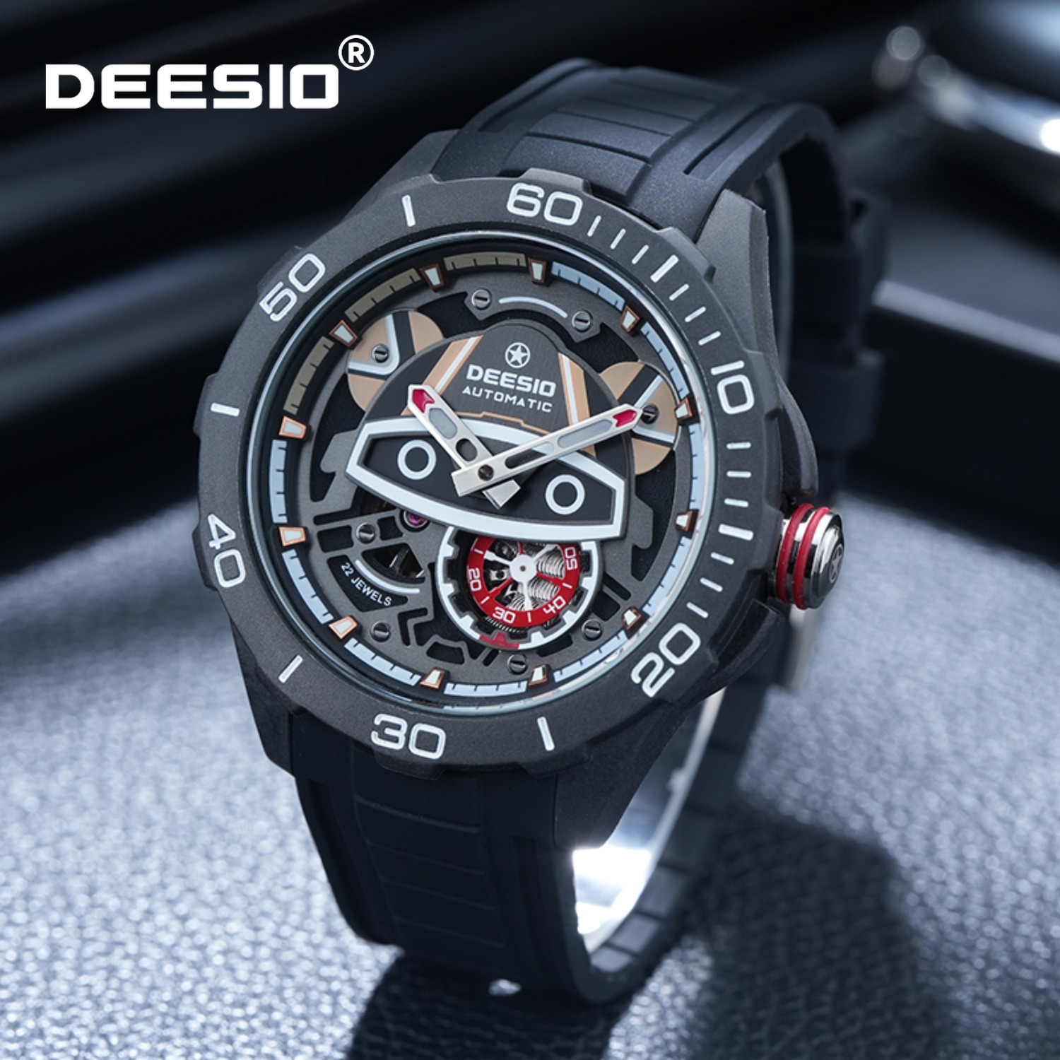 Deesio Men's Casual Automatic Mechanical Watch,Carbon Fiber Case,water Proof,Skeleton Luminous Watch,power Reserve, for Men