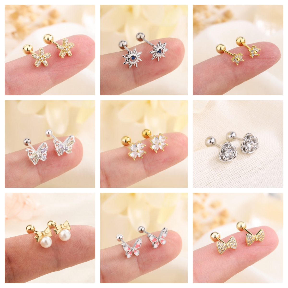 New Sweet Earrings For Women Small Hypoallergenic Cartilage Korean Charm Cute Earring Girls Minimal Piercing Jewelry Gifts