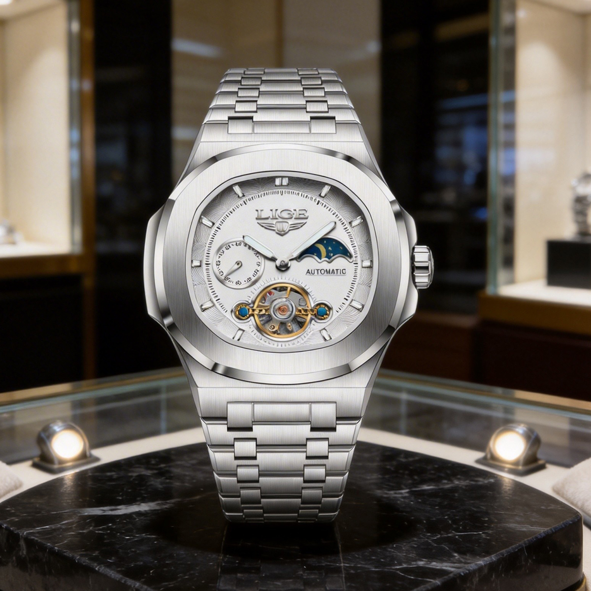 LIGE Luxury Men Mechanical Watch Automatic Watch Waterproof Luminous Date Stainless Steel Watches Reloj Hombre Montre Homme
