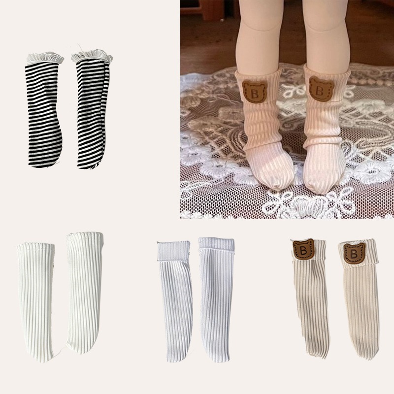 1pair s for 30 CM 1/6 BJD Doll Stockings Stripe Sock Black White Stripe Socks Cute Bear Socks Long Solid Color Stripe Socks Toys