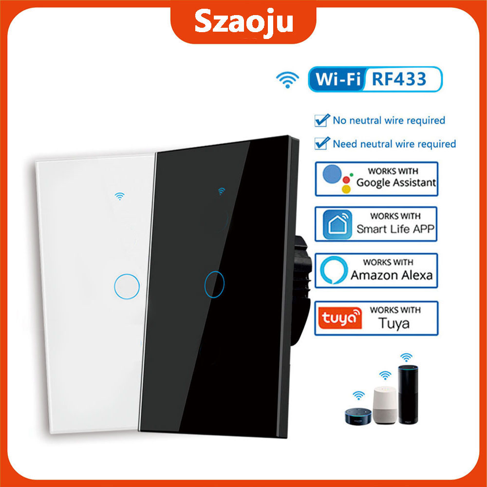 RF433 1/2/3 Gang No Neutral Wire Work With Tuya US WiFi Smart Wall Switch Touch Sensor LED Light Switches Alexa Home