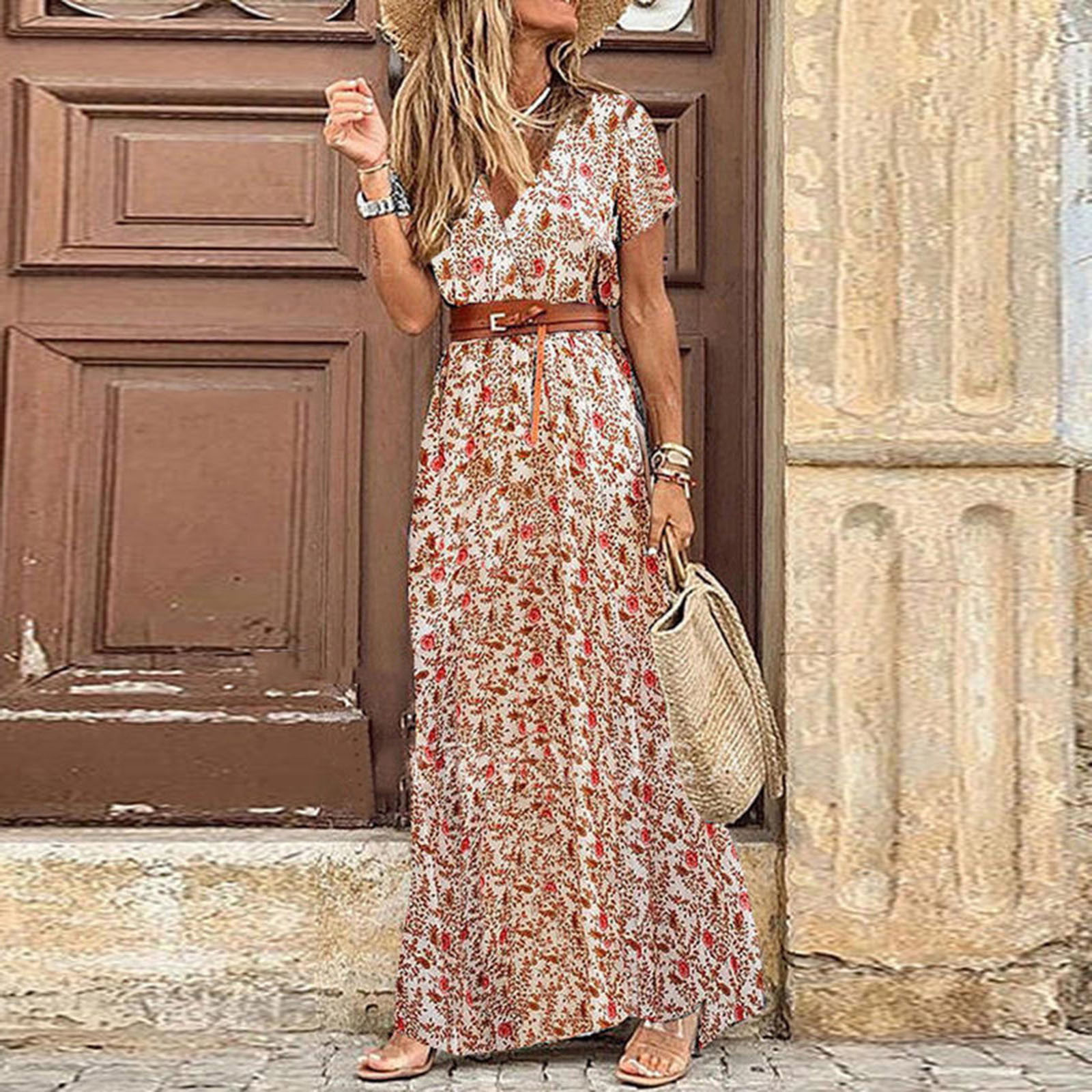Long Dress for Women 2024 Summer Beach Bohemian Dresses Vestido Casual Robe Female Clothing Y2K Floral Skirt Elegant Maxi Dress