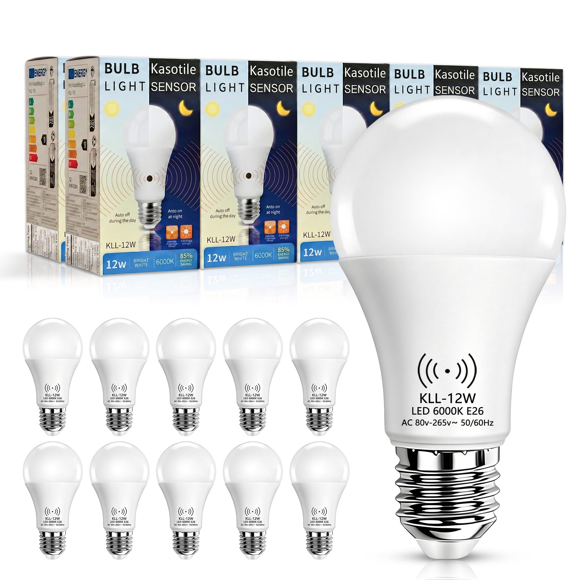 10 Pack Dusk to Dawn Bulbs 9W 12W Motion Sensor Light Bulb E26 Cold Warm White Auto On Off Lamp Bulb for Garage Stairs Porch