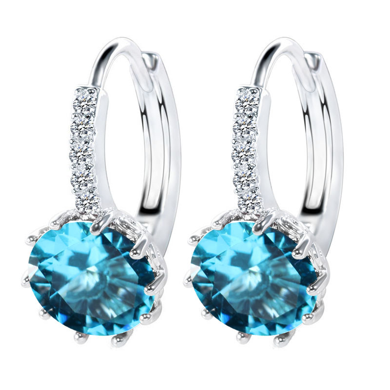 Big Sale 925 Sterling Silver Color Loop Hoop Earrings Candy Cubic Zircon Charms Women Jewelry Wedding Accessory Brincos