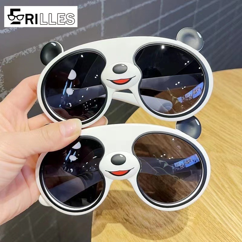 Kids Panda Polarized Sunglasses, UV400 Protection, Cute Animal Design, Unisex Full Frame for Outdoor Beach, Travel, Car Ride