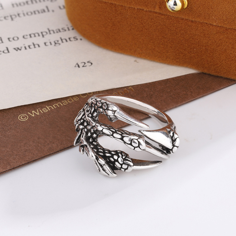 New Retro Creative Dragon Claw 925 Sterling Silver Fashion Personality Dark Trend Cool Animal Opening Rings R354