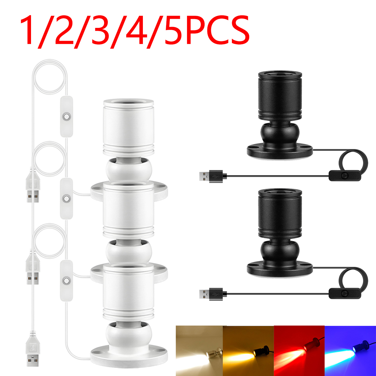 5V LED Spotlight 1W High Quality Aluminum Shell Ceiling Wall Lamp for Living Room Cabinet,USB Ports for Power Bank/Computer/TV