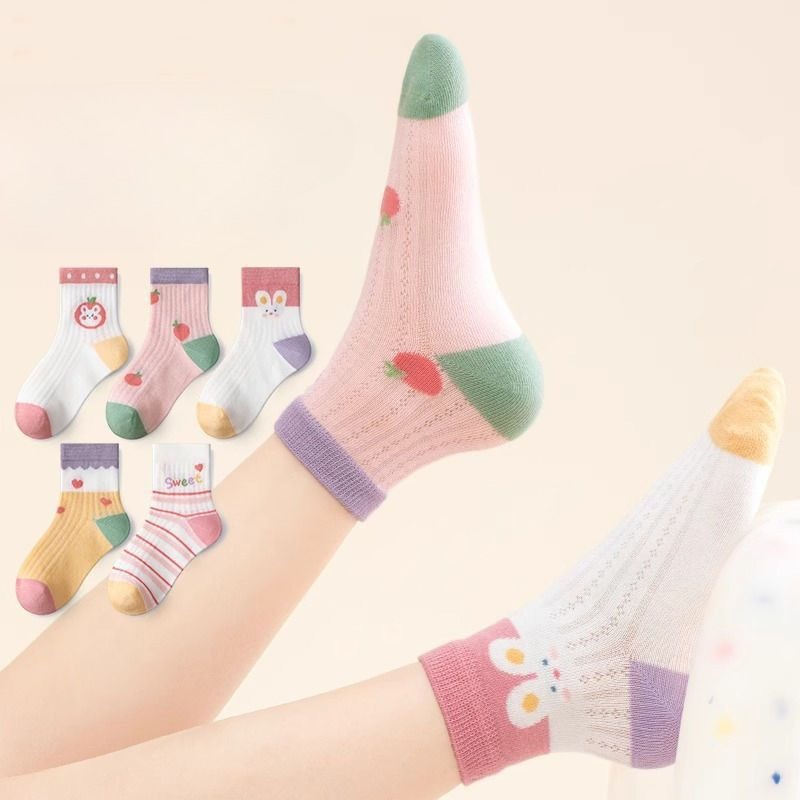 Kids Socks 5 Pairs/Lot Spring Summer Cotton Girls Socks Cute Cartoon Pattern for Children Baby Little Girl Clothing Accessories
