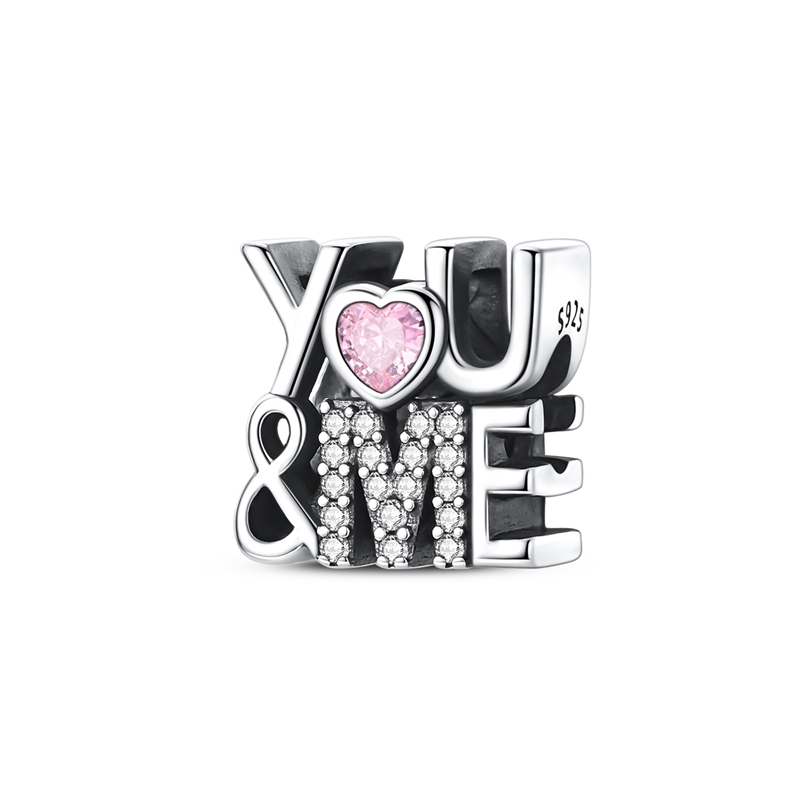 Charms Beads You & Me Letter Pink Heart Plata Fit Original 925 Charms Bracelet Beads Romantic Love Jewelry  for Women