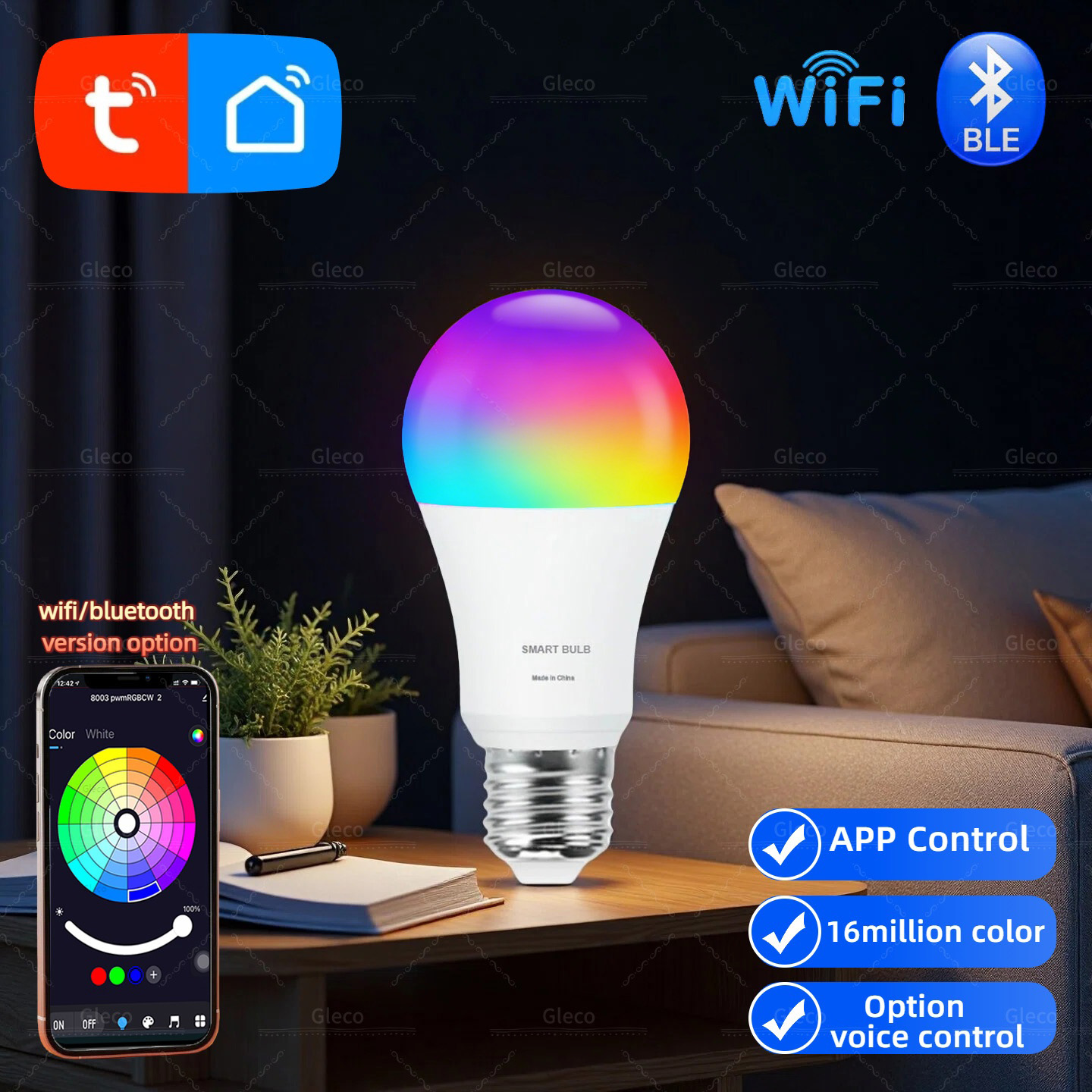Tuya Smart LED Light Bulbs WiFi Bluetooth RGBCW 110V 220V LED Lamp Compatible with Alexa Assistant For Room Decoration lightify