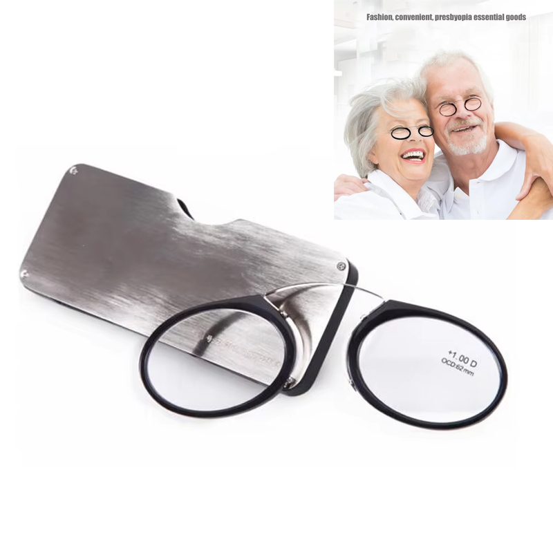 2021 Titanium Mini Reading Glasses Clip Nose Round Optical Glasses With Box Wallet Portable Prescription Eyewear Degree 1 To 3.5