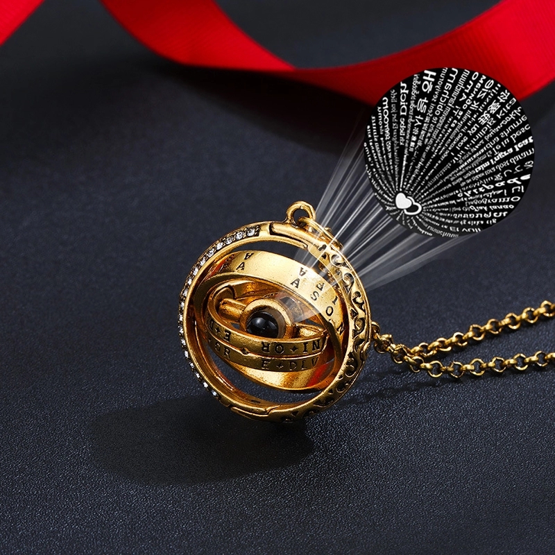 Openable Astronomical Ball Projection Necklace 100 Language I Love You Pendant Necklace for Women Choker Valentine's Day
