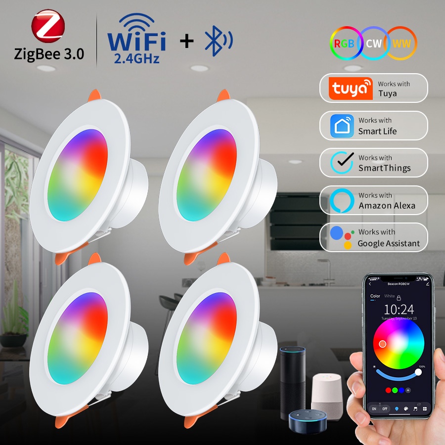 ZigBee Smart Ceiling Light Tuya WiFi Bluetooth LED Downlight RGB Dimmable Recessed Spotlight Voice Control Alexa Google Home15W lightify