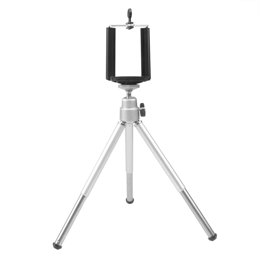 Desktop Portable Telescopic Silver Copper Tube Three Section Fishing Light Camera Selfie Mobile Live Streaming Stand Mini Tripod