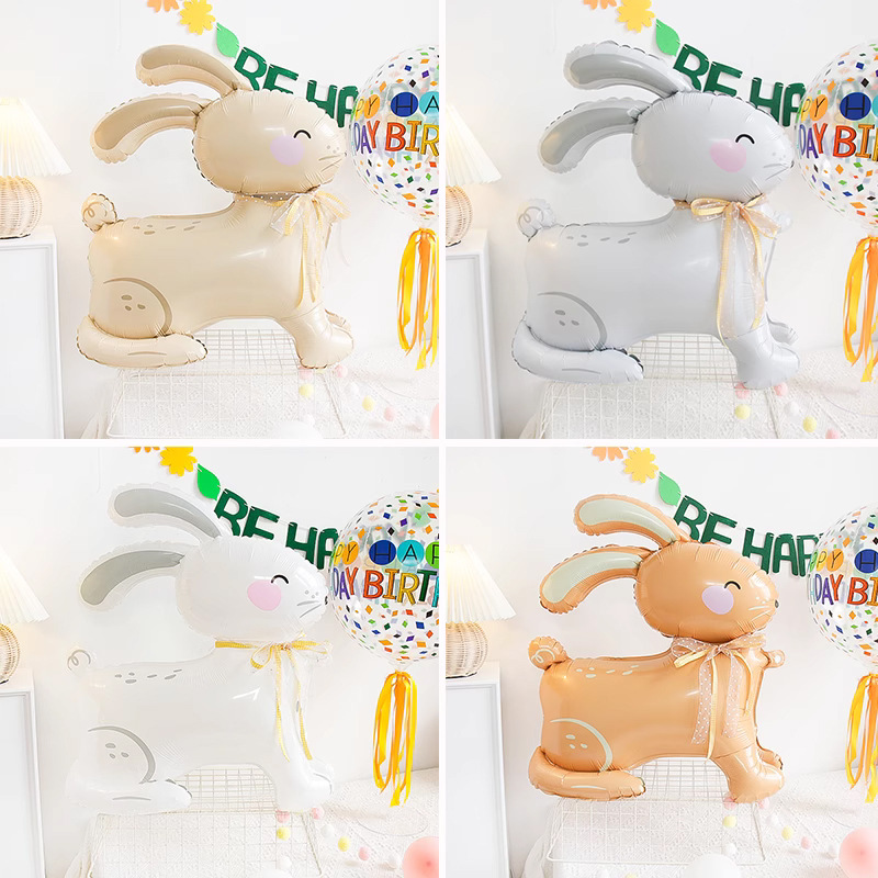 Rabbit Balloon Party Themed Scene Lovely Cartoon Animal Inflatable Toy Ornament 4D Standing Easter Bunny Aluminum Foil Decor
