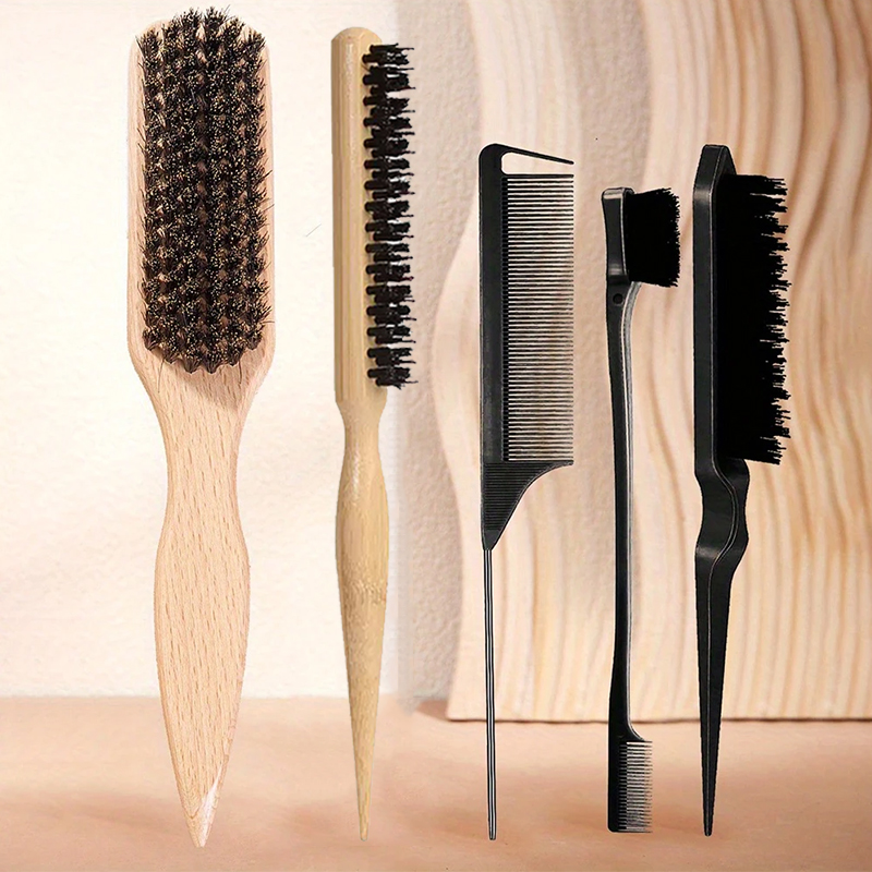 2/3/4/5pcs Boar Bristle Brush & Comb Set - for Smooth Back Brushing, Detangling,Smoothing - Odorless, Gentle & Easy to Clean
