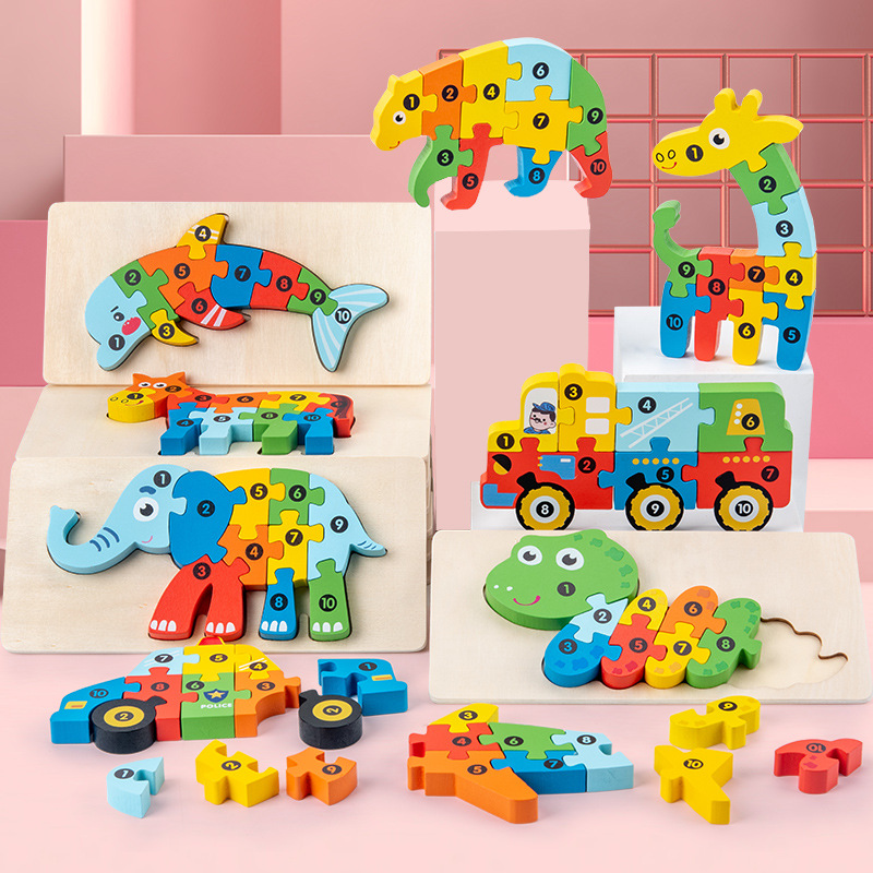 1PCS 3D Puzzle Wooden Animal Jigsaw Puzzle Early Education Color Sorting Learning Educational Toys For Toddlers
