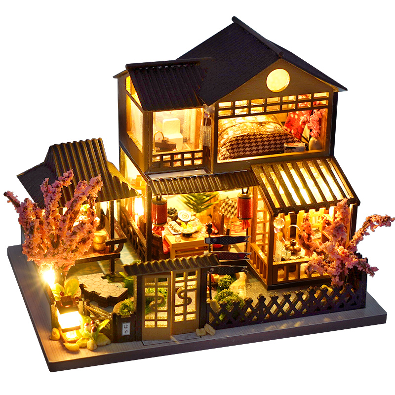DIY Mini 3D Puzzles Wooden Dollhouse With Furniture Light Kits Doll House Casa Miniature Accessories Handmade Wooden Toys