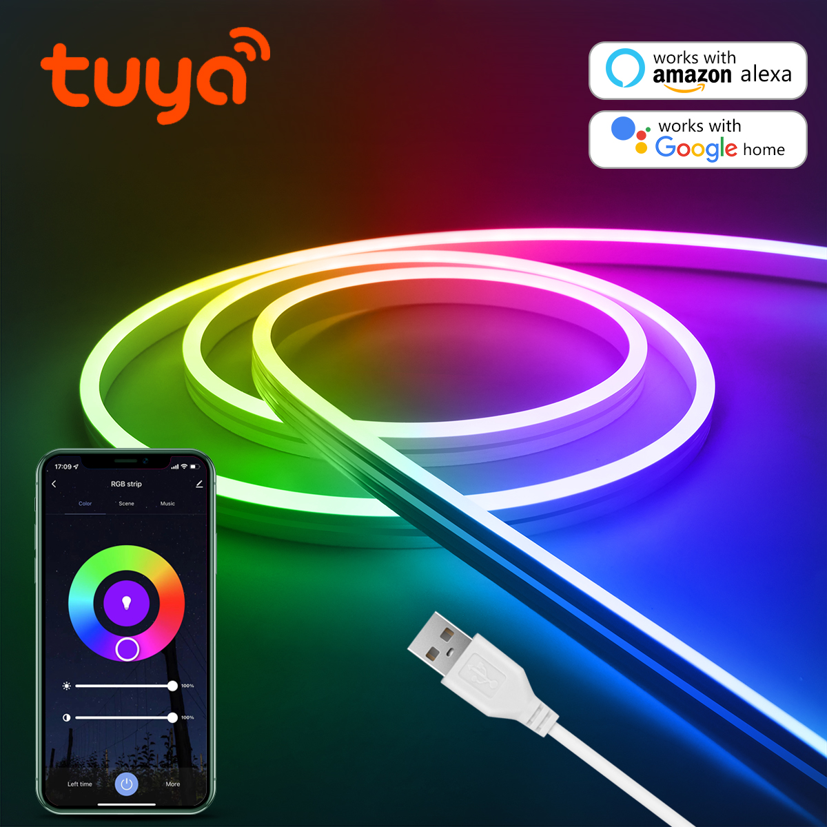 Smart RGB WIFI COB LED Strip 1m 2m 5m Tuya APP Alexa Control TV BackLight Room Decoration Led Tape Diode Flexible Ribbon 5V USB