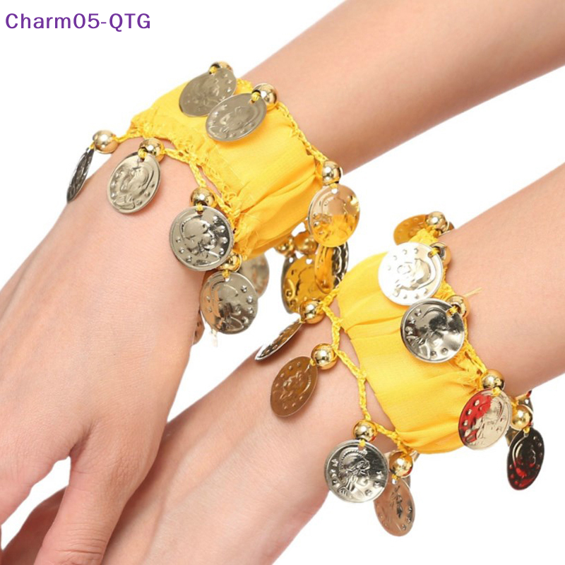 NEW 1Pcs Belly Dance Metal Coin Bracelets Belly Dancing Wrist Ankle Cuffs Bracelets Chiffon Gold Coin Belly Dance Accessories