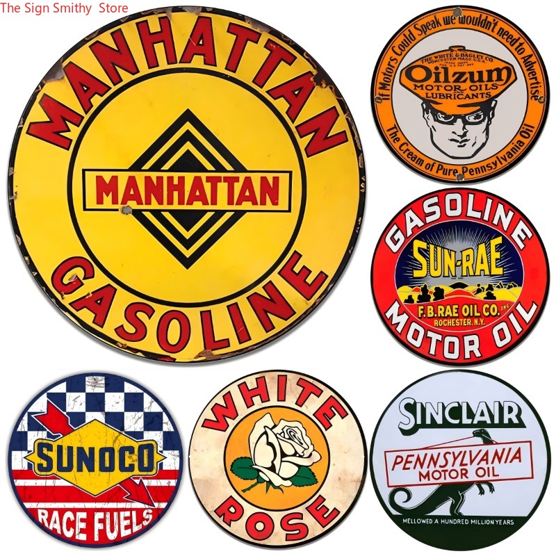 Artisan round metal craft, bohemian wall decor, amusing retro art for breweries, juice bars, tool sheds