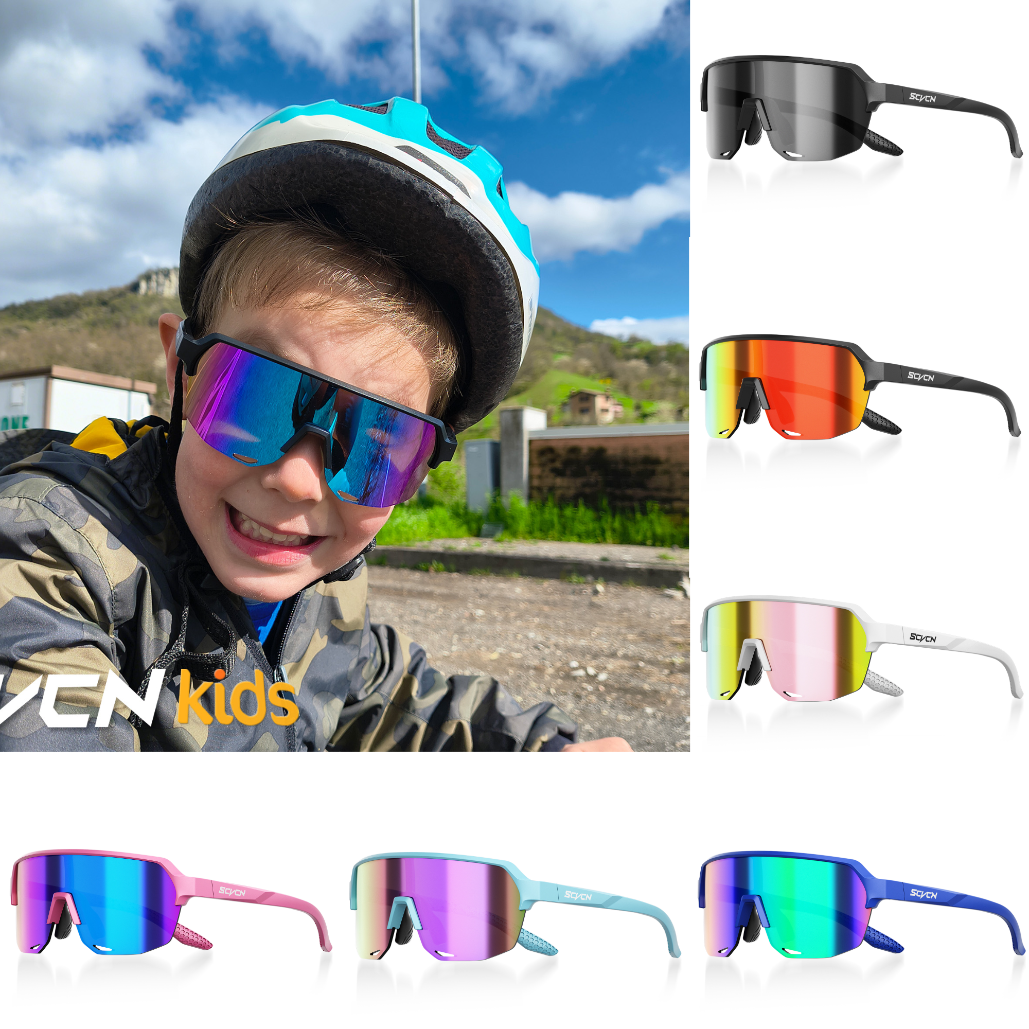 SCVCN Kids Sports Cycling Sunglasses Boys Girls Outdoor Bike Eyewear Child Camping Goggles MTB Fishing Bicycle Glasses UV400