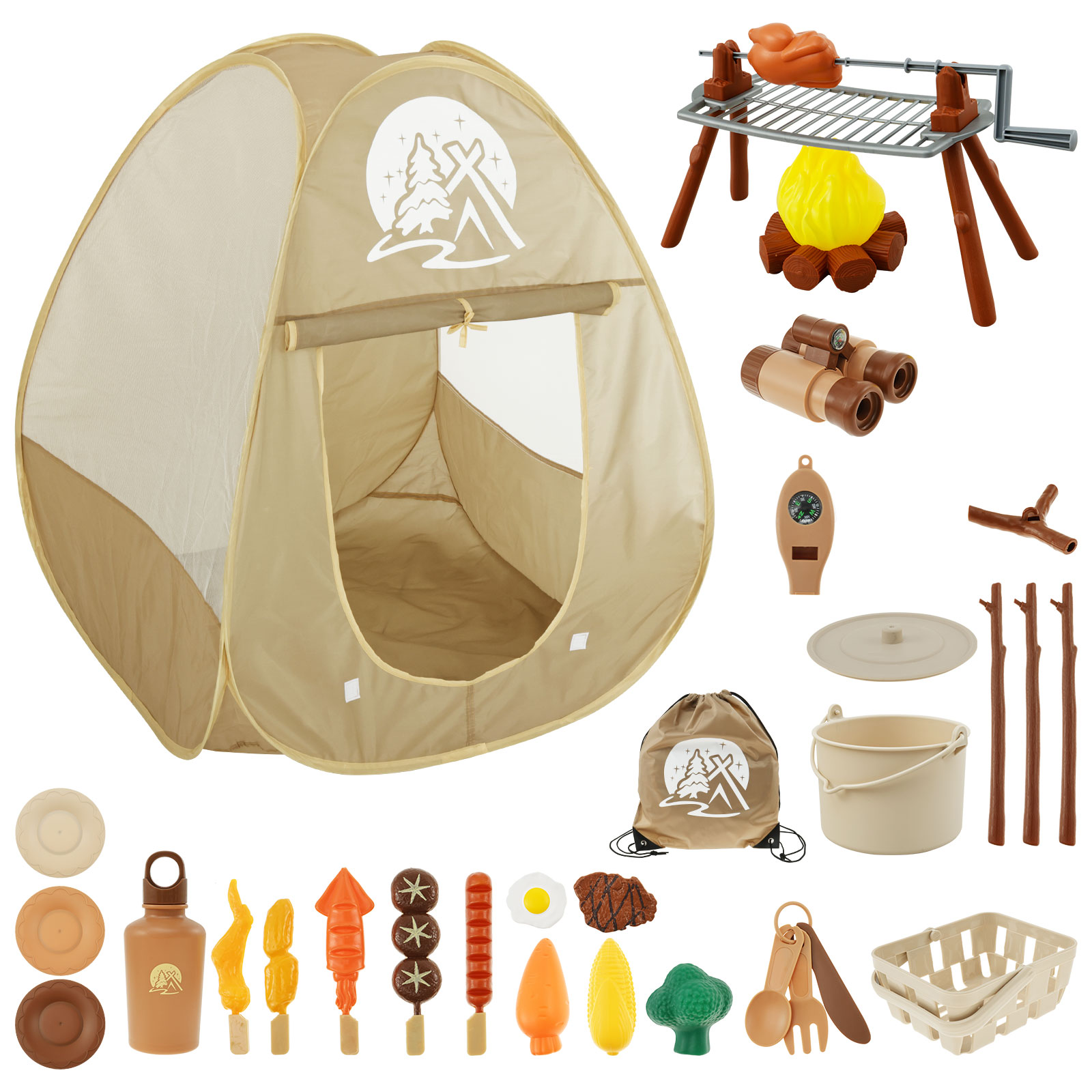 Kids Camping Toy Set Tent Pop Up Children Play Tent Kit Portable Indoor Outdoor Kid Camping Adventure Playset for Kids Playing