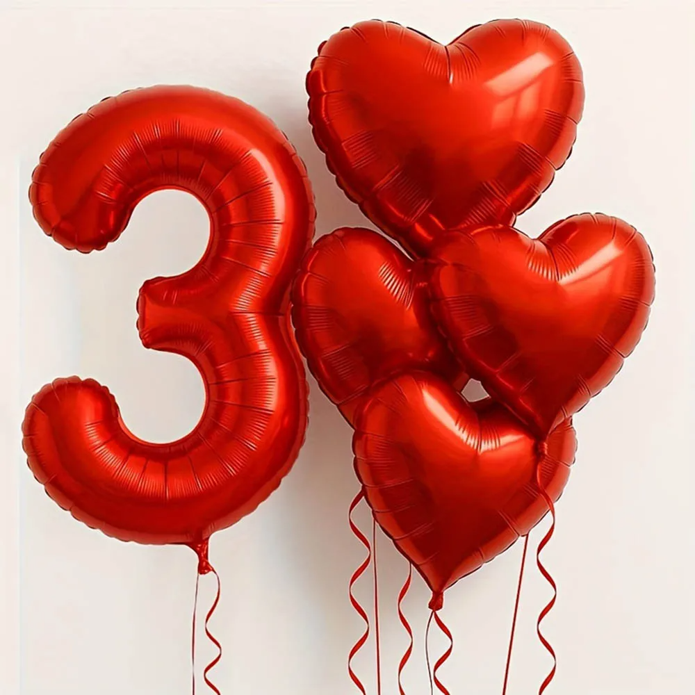 7pcs 40inch Red Foil Digital Balloon Set 18inch love Heart balloon for Valentine's Day Birthday Wedding Anniversary Party