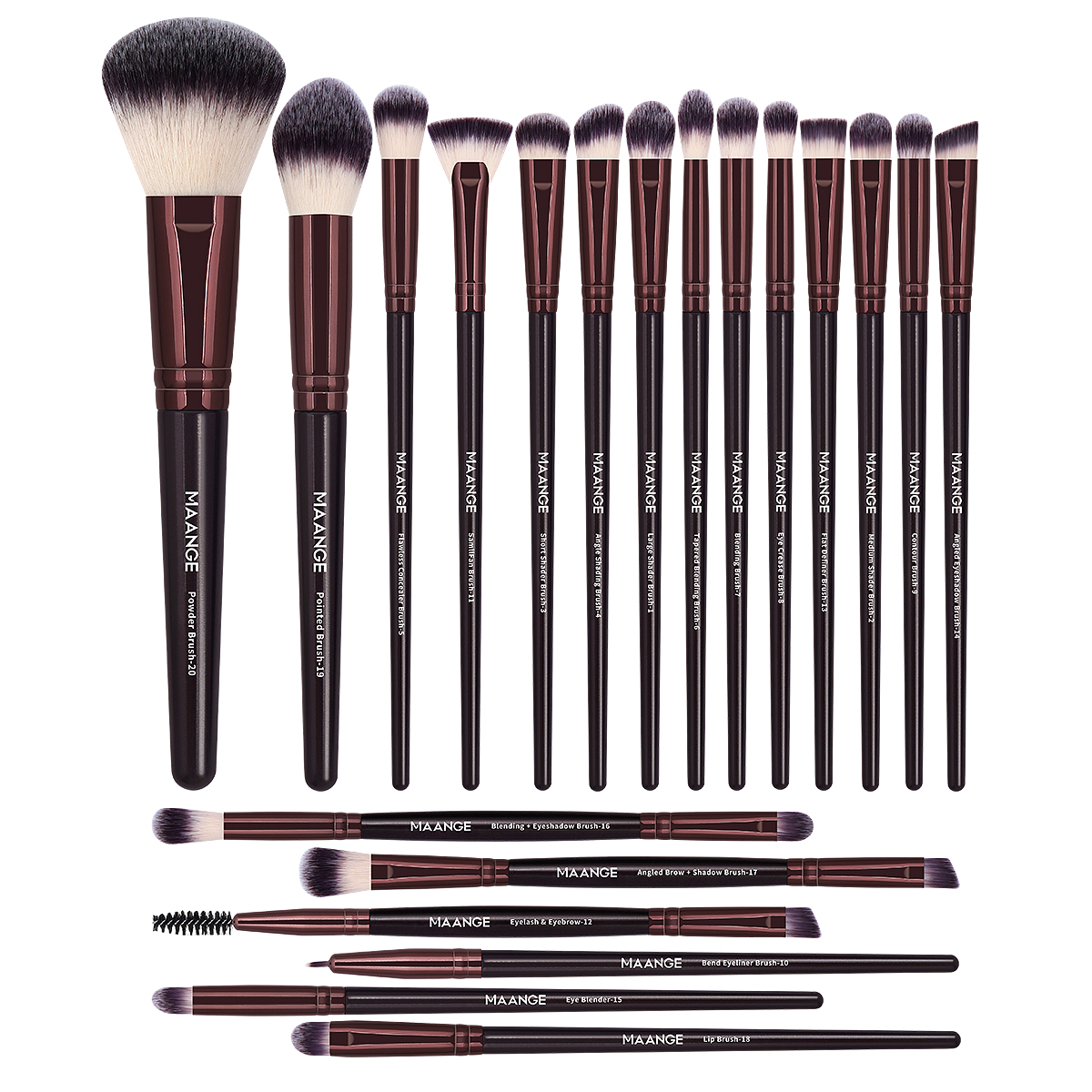 MAANGE Professional Makeup Tool Kit Kabuki Mineral Powder Brush Eyeshadow Blush Brush Premium Handle Soft Dense Hair for