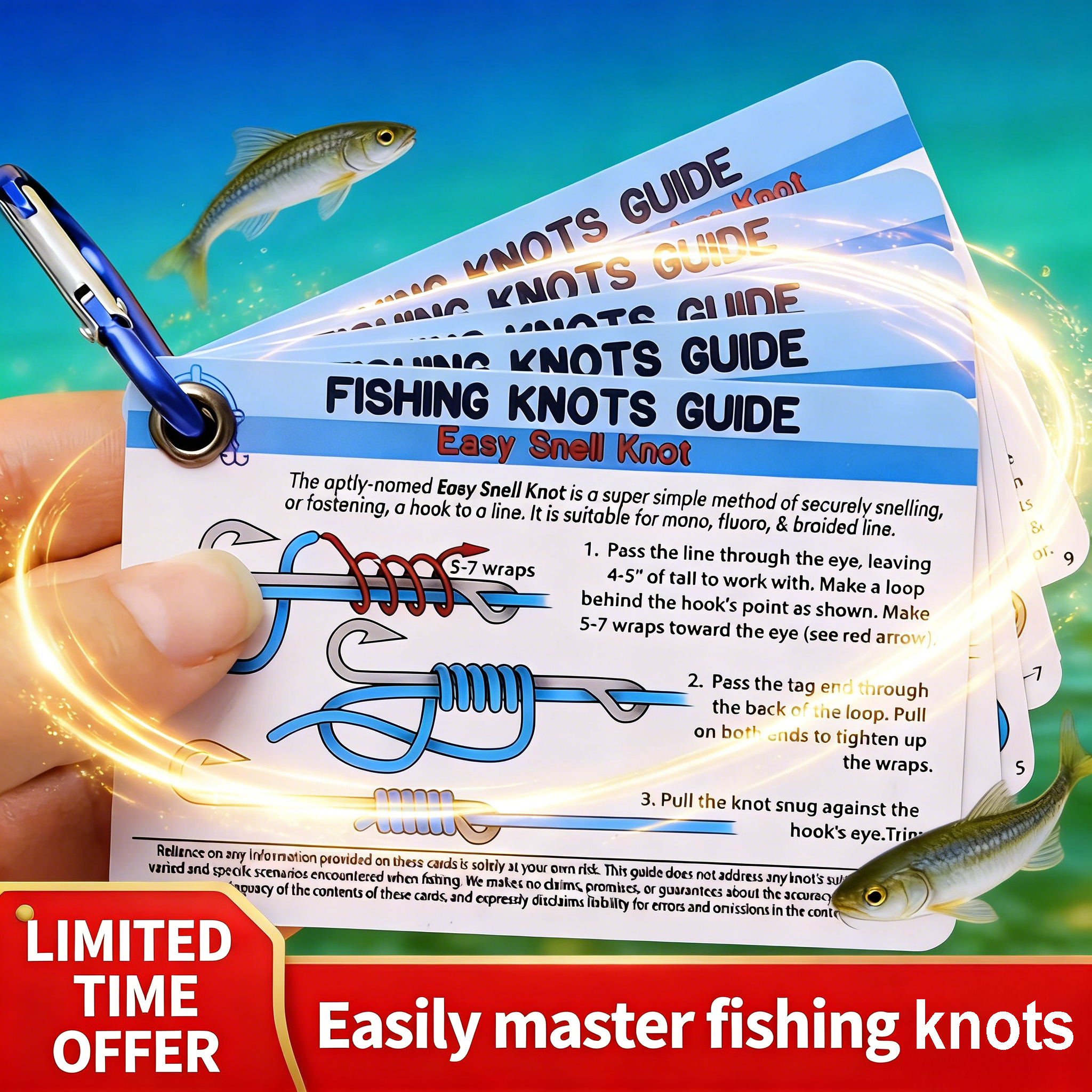 12PCS/1set Fishing Knot Guide Card, Containing 12 of the Most Practical Fishing Knots, with Storage Buckle, Durable PVC Card.