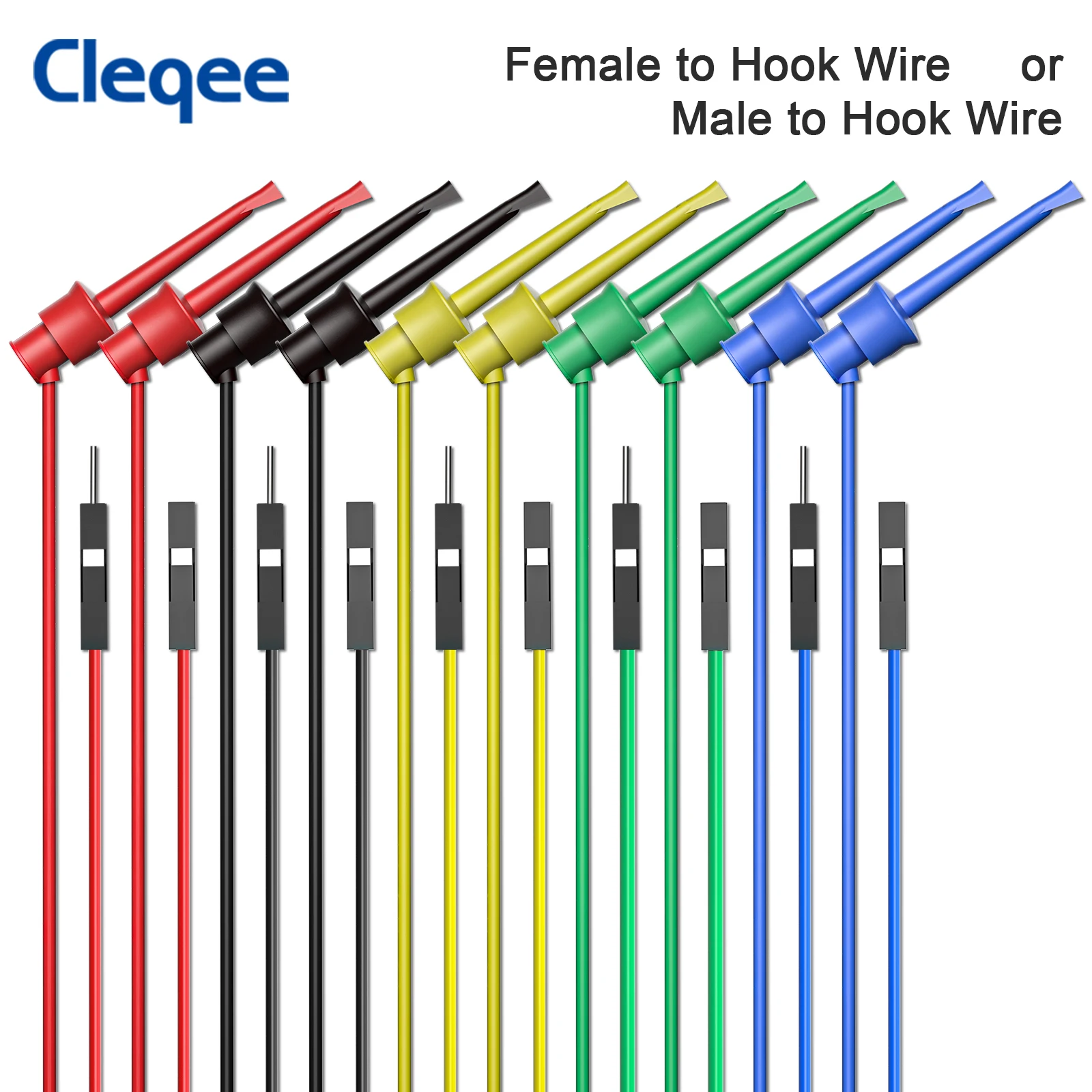 YPioneer P1534/P1535 10PCS Dupont Male/Female to Mini Grabber Test Hook Clips Silicone Jumper Wires for Electrical Testing