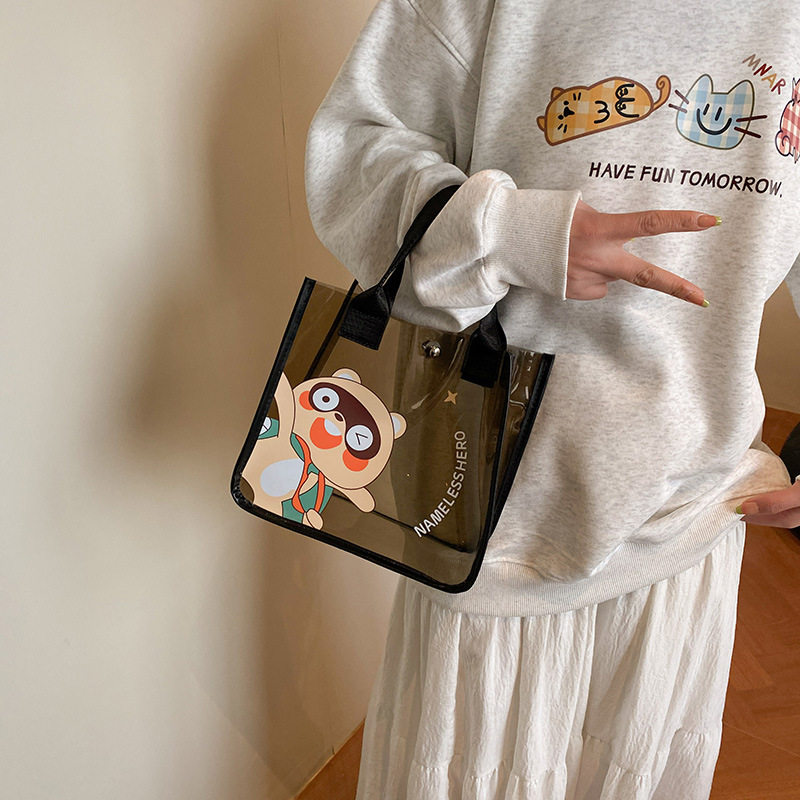 Summer Trendy PVC Transparent Jelly Bag for Women, New Fashion All-match Handbag, Lightweight Sweet Cute Cartoon Cosmetic Bag
