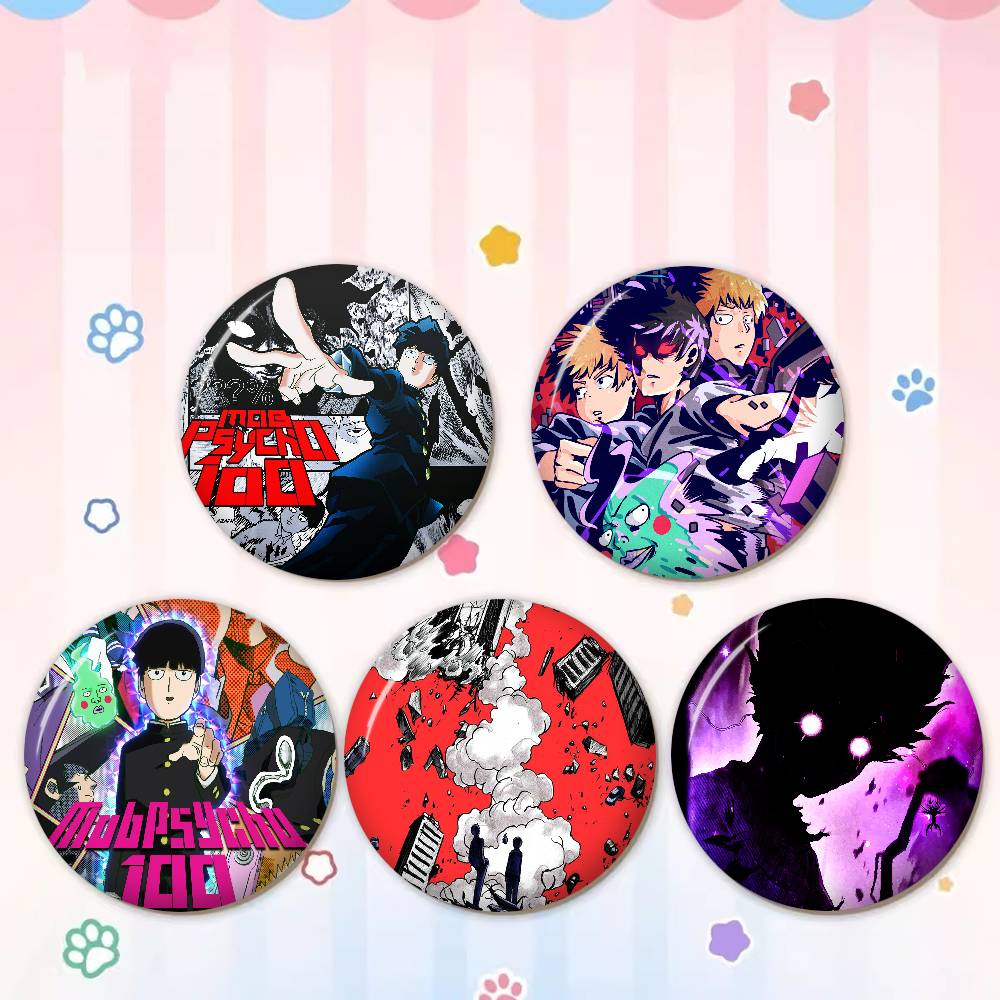 Japan Anime Mob Psycho 100 32/44/58MM Customizable Button Pins Cute Funny Creative Badge Jewelry Decor For Friends