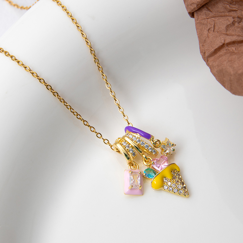 ANENJERY 316L Stainless Steel Colorful Drop Oil Flower Star Heart Pendant Necklace for Women Personality Jewelry s Wholesale pen gpt
