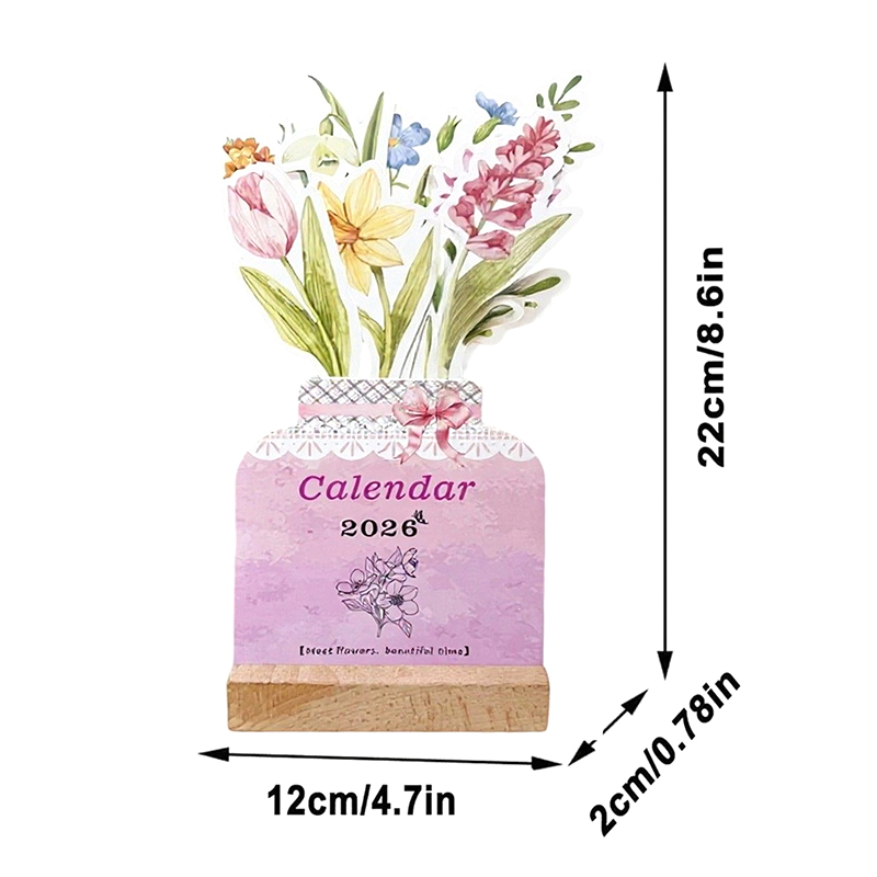 2026 Bloomy Flowers Mini Calendar Vase-Like Desktop Monthly Planner Standing Desk Calendar For Home School Office Desk Calendar