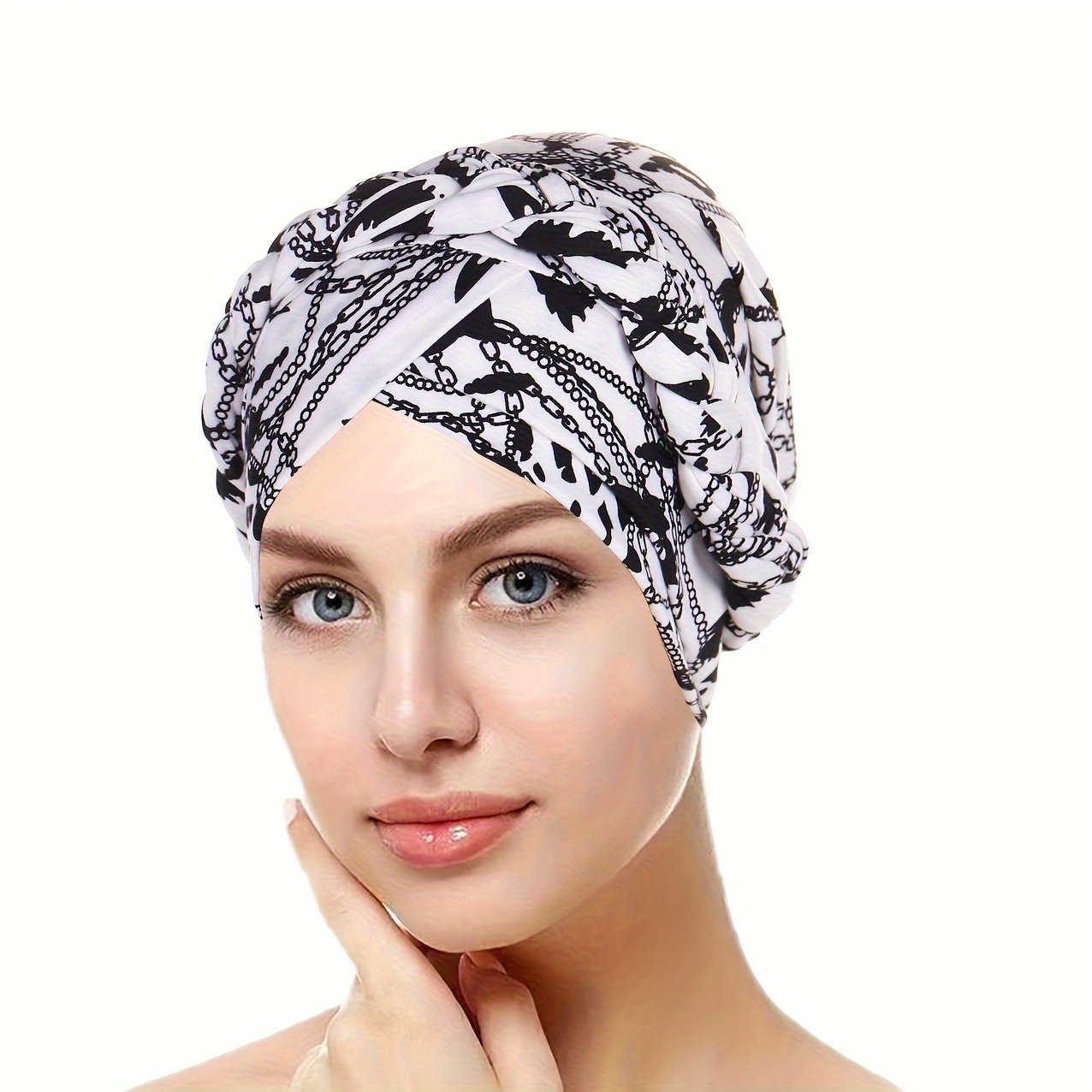 Vintage Elegant Braided Turban Hats Boho Flower Butterfly Leopard Print Elastic Head Wraps Pleated Head Scarf