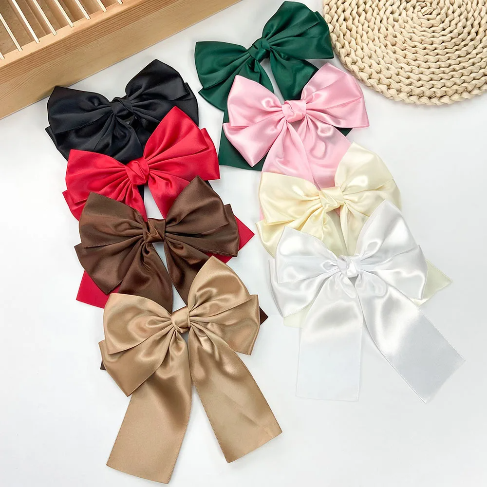 New Large Elegant Satin Layered Bows Hair Clip Multi-Color Shiny Ribbon Accessory for Women Sweet Hairstyling Decor