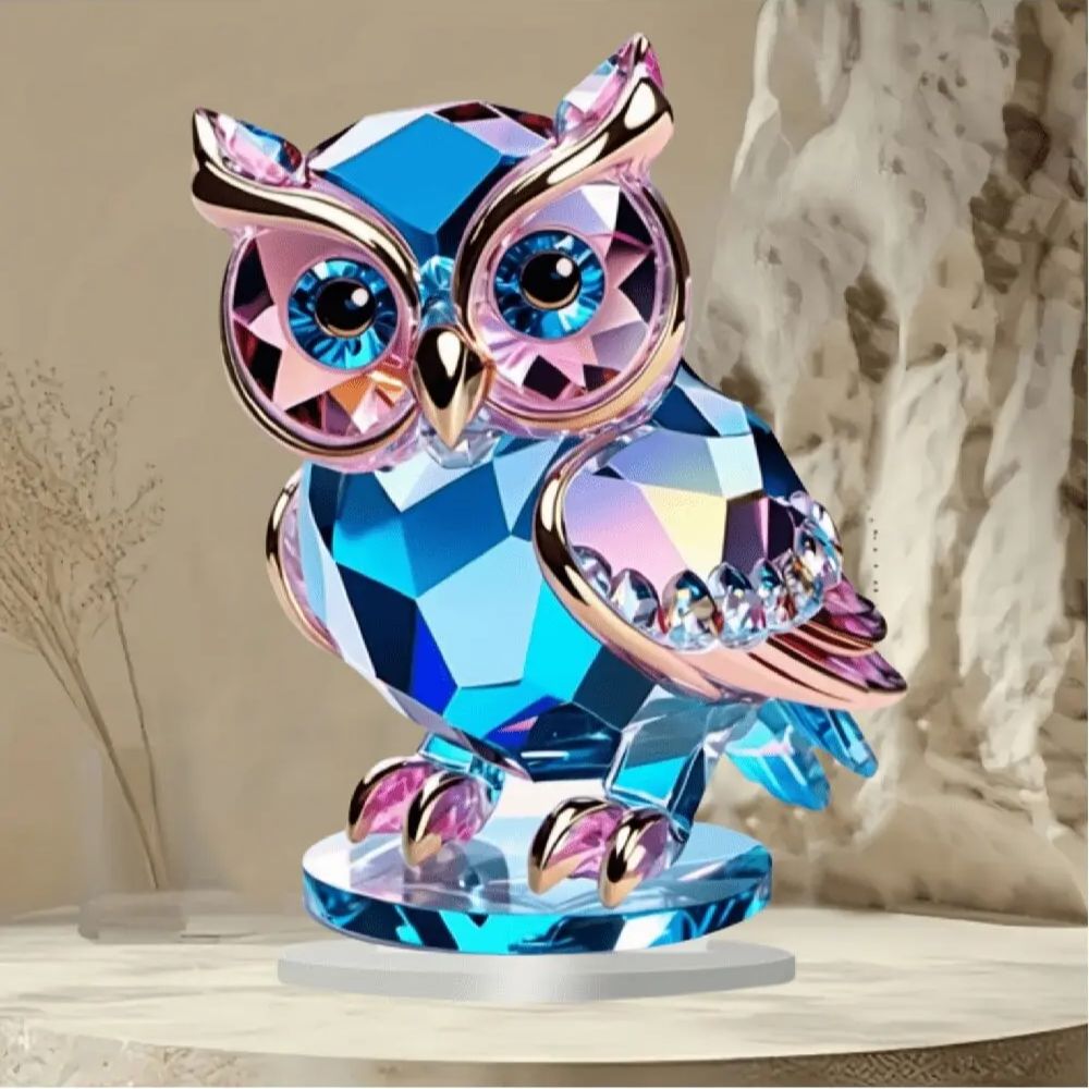 1PCS Cute Crystal Plastic Owl Desktop Decora Animal Theme Home Decora Living Room Decora Ideal Festival Decora Small Sculpture