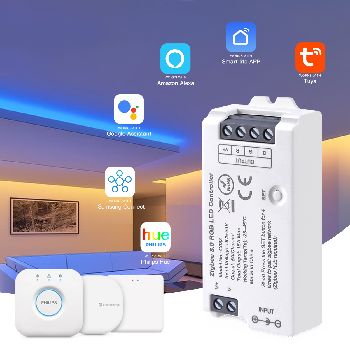 Tuya Zigbee LED Controller for CCT RGB RGBW RGBCCT LED Strip Smart Dimmer Support Hue Bridge SmartThings Alice Voice Control
