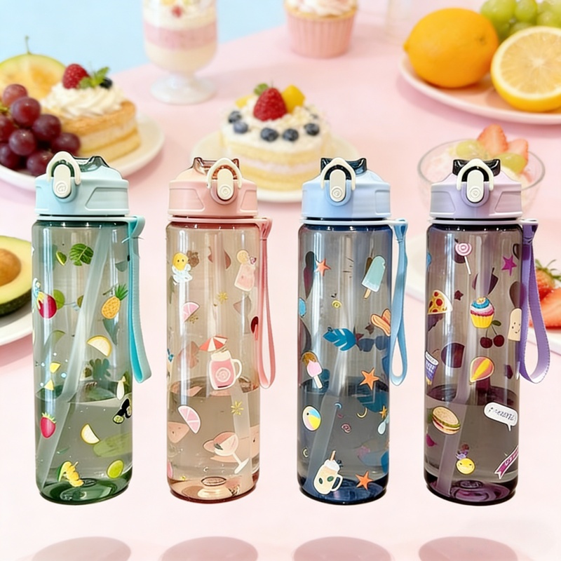 750ML Large Capacity Water Cup Creative Cartoon Cup with Straw Leakproof Water Bottle Outdoor Portable Plastic Sport Water Cup