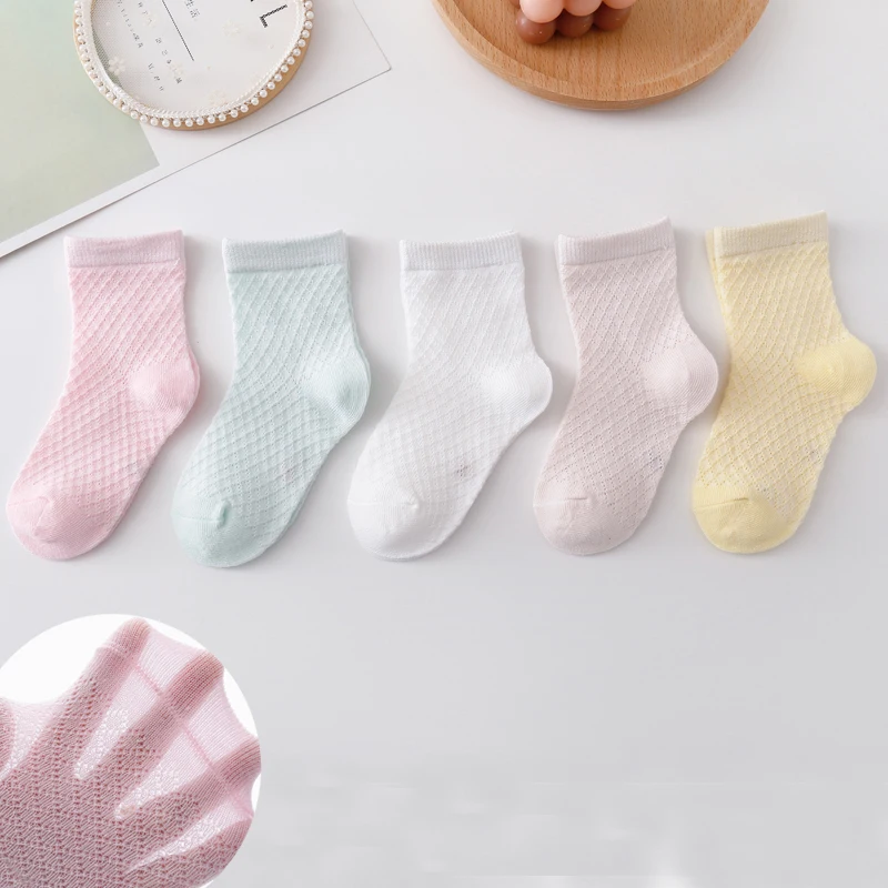 Mesh Thin Children's Socks Spring Summer Girls' Pure Cotton Mid tube Socks Children's Baby Solid Color Casual Breathable Socks