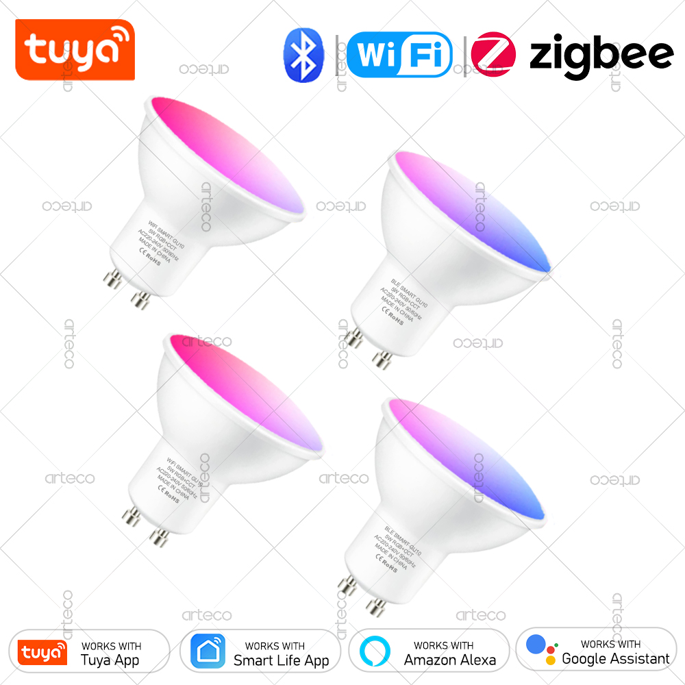 GU10 WiFi Bluetooth Zigbee Smart LED Bulbs RGB C+W White Dimmable Lamps Tuya APP Remote Control Led Light Bulbs Works With Alexa