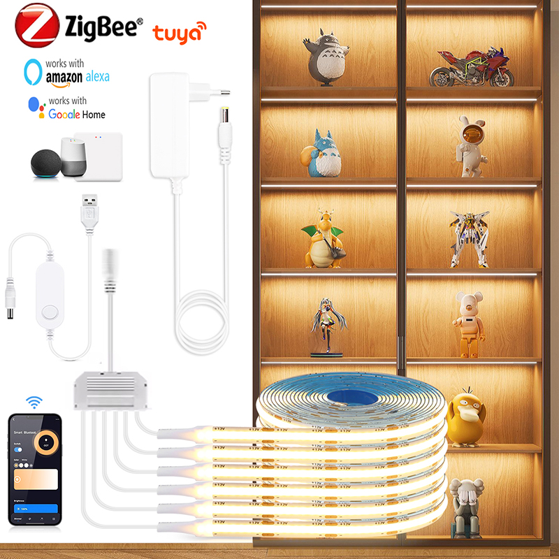 Zigbee Tuya Smart Remote Control Cob Tape Wall Background Light for Cabinet Grille Wood Panel Decoration Lighting Wifi LED Strip