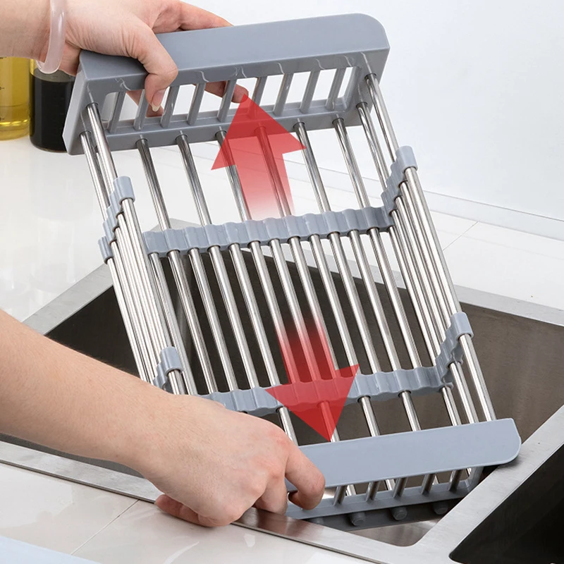 1pc Kitchen Tools Stainless Steel Retractable Vegetable Sink With Multifunctional Drainage Basket, Adjustable And Expandable