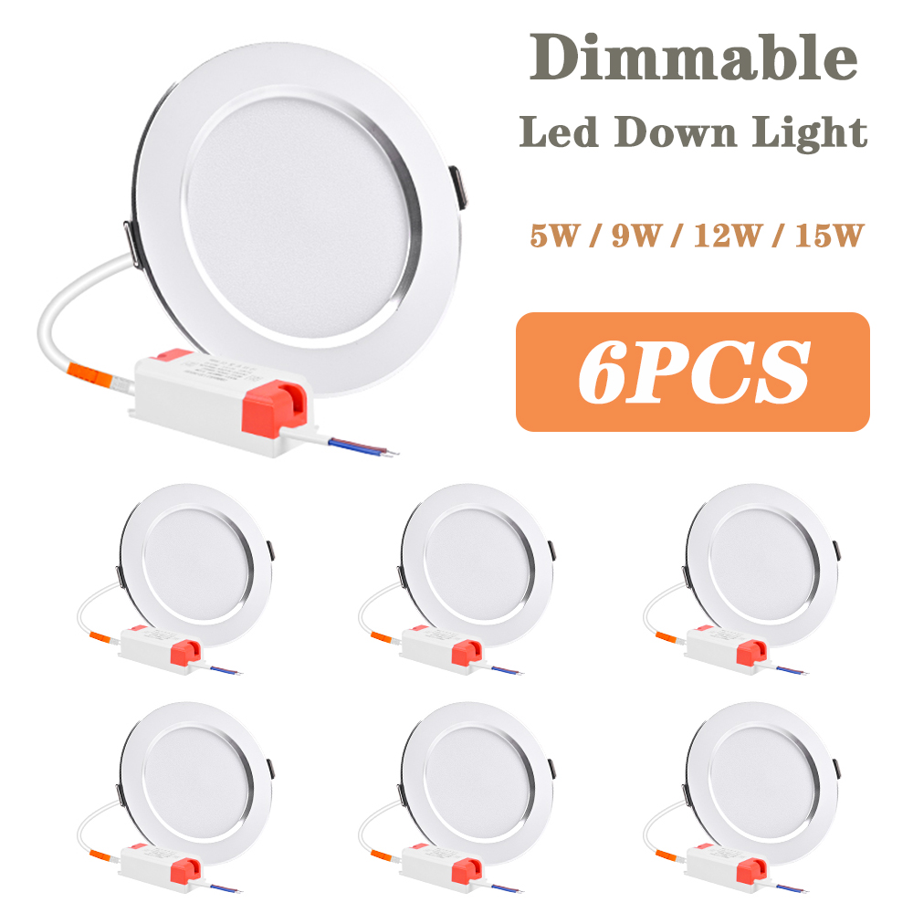 6pcs/Lot Dimmable Led Downlight 5W 9W 12W 15W Recessed Round Ceiling Light LED Panel Lamp Down Lights Spotlight Indoor Lighting