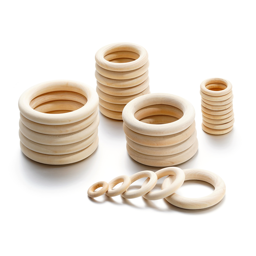 5/10/20/50pcs Unfinished Solid Wooden Rings 20-70MM Natural Wood Rings for Macrame DIY Crafts Ornaments Jewelry Making