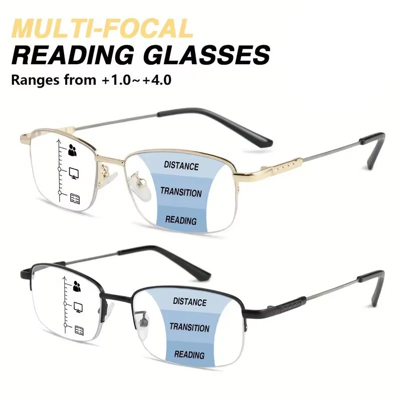 2 Pairs Multifocal Men'S New Titanium Alloy Reading Glasses, Metal Frame with Memory Design, High-Quality Reading Glasses